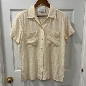 Silk Lore by Beth Terrell 100% Silk Short Sleeve Sheer Top Size Small Cream